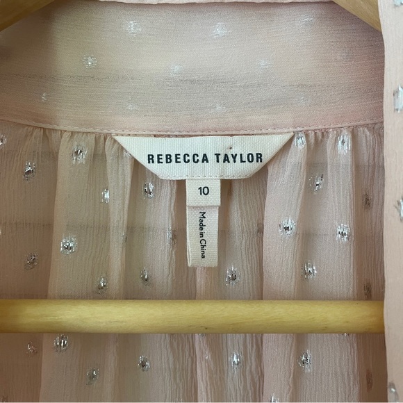 Rebecca Taylor x Revolve Metallic Dot Ruffle Blouse Long Sleeve | Pink | Size 10 - Picture 12 of 16